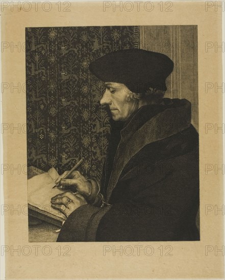 Erasmus, 1863, Félix Bracquemond (French, 1833-1914), after Hans Holbein the younger (German, 1497-1543), France, Etching on paper, 249 × 198 mm (image), 320 × 255 mm (sheet)