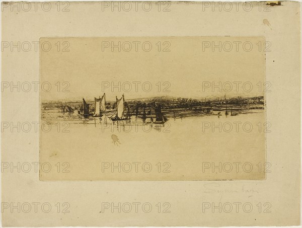Opposite The Inn, Purfleet, c. 1869, Francis Seymour Haden, English, 1818-1910, England, Etching with drypoint on zinc printed on cream laid paper, 159 × 253 mm (image/plate), 253 × 337 mm (sheet)