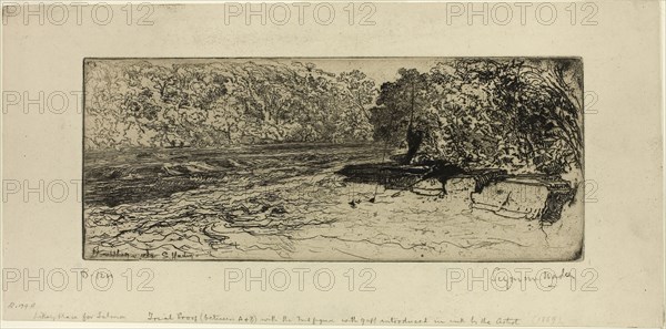 A Likely Place for a Salmon, c. 1869, Francis Seymour Haden, English, 1818-1910, England, Etching and drypoint on cream wove paper, 106 × 260 mm (image/plate), 167 × 342 mm (sheet)