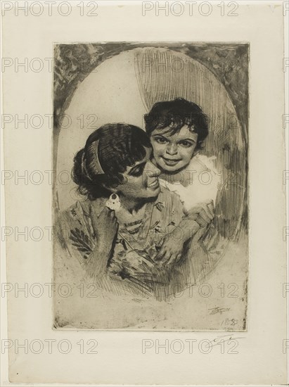 Maternal Delight III, 1883, Anders Zorn, Swedish, 1860-1920, Sweden, Etching on ivory laid paper, 405 x 276 mm (image/plate), 530 x 394 mm (sheet)