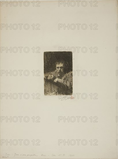 A Painter-Etcher (Self-Portrait), 1889, Anders Zorn, Swedish, 1860-1920, Sweden, Etching on ivory laid paper, 111 x 72 mm (image), 118 x 89 mm (plate), 397 x 298 mm (sheet)
