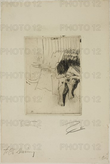 Tired Model, 1890, Anders Zorn, Swedish, 1860-1920, Sweden, Etching on ivory laid paper, 132 x 94 mm (image), 139 x 100 mm (plate), 282 x 189 mm (sheet)