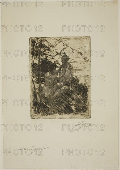 In the Open Air, 1890, Anders Zorn, Swedish, 1860-1920, Sweden, Etching on ivory laid paper, 147 x 113 mm (image), 157 x 117 mm (plate), 320 x 223 mm (sheet)