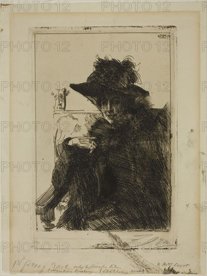 Mme Armand Dayot, 1890, Anders Zorn, Swedish, 1860-1920, Sweden, Etching on ivory laid paper, 210 x 144 mm (image), 237 x 157 mm (plate), 288 x 219 mm (sheet)
