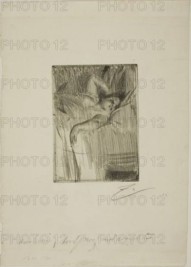 Le Réveil, 1891, Anders Zorn, Swedish, 1860-1920, Sweden, Etching on ivory laid paper, 137 x 100 mm (image/plate), 308 x 219 mm (sheet)