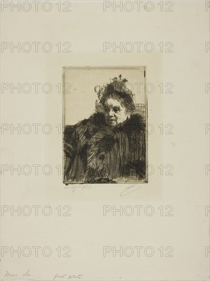 Mme Simon I, 1891, Anders Zorn, Swedish, 1860-1920, Sweden, Etching on ivory laid paper, 133 x 97 mm (image), 140 x 102 mm (plate), 332 x 252 mm (sheet)