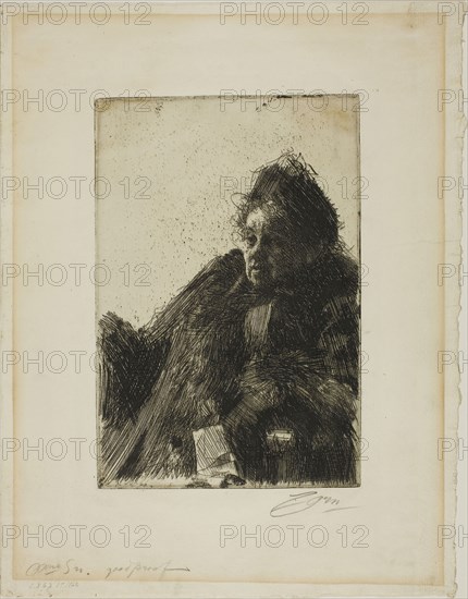 Mme Simon II, 1891, Anders Zorn, Swedish, 1860-1920, Sweden, Etching on ivory laid paper, 231 x 155 mm (image), 235 x 159 mm (plate), 355 x 277 mm (sheet)