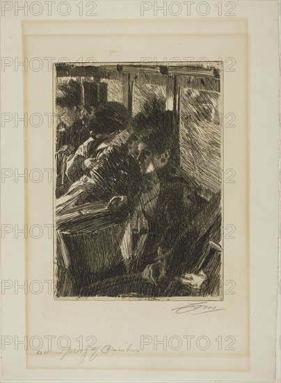 Omnibus, 1892, Anders Zorn, Swedish, 1860-1920, Sweden, Etching on ivory laid paper, 266 x 190 mm (image), 275 x 197 mm (plate), 435 x 321 mm (sheet)