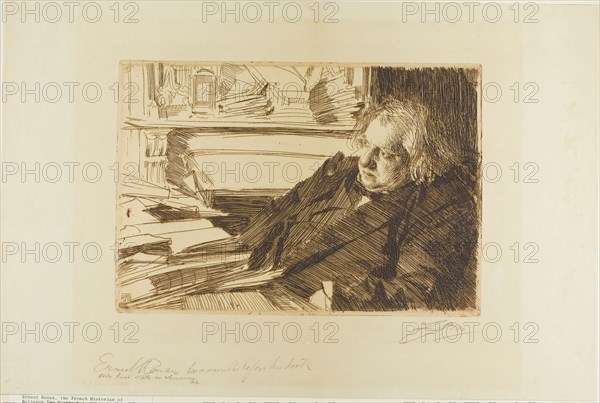 Ernest Renan, 1892, Anders Zorn, Swedish, 1860-1920, Sweden, Etching printed in red-brown ink on cream wove paper, 230 x 334 mm (image), 237 x 340 mm (plate), 372 x 559 mm (sheet)