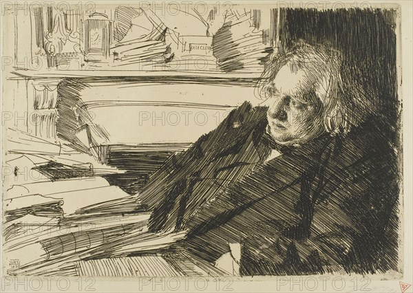 Ernest Renan, 1892, Anders Zorn, Swedish, 1860-1920, Sweden, Etching on cream wove paper, 230 x 335 mm (image), 236 x 340 mm (plate), 369 x 550 mm (sheet, folded)
