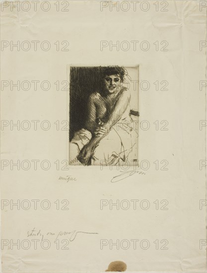 Sitting Model, 1892, Anders Zorn, Swedish, 1860-1920, Sweden, Etching on ivory laid paper, 130 x 91 mm (image), 138 x 98 mm (plate), 358 x 273 mm (sheet)