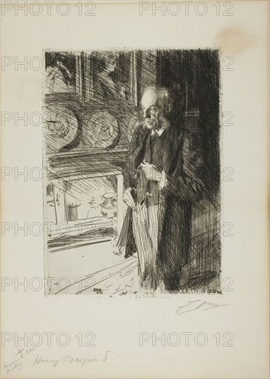 Henry Marquand, 1893, Anders Zorn, Swedish, 1860-1920, Sweden, Etching on ivory laid paper, 274 x 198 mm (image/plate), 412 x 297 mm (sheet)