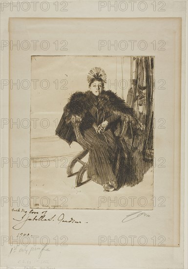 Isabella Gardener, 1894, Anders Zorn, Swedish, 1860-1920, Sweden, Etching on ivory laid paper, 247 x 200 mm (image/plate), 427 x 298 mm (sheet)
