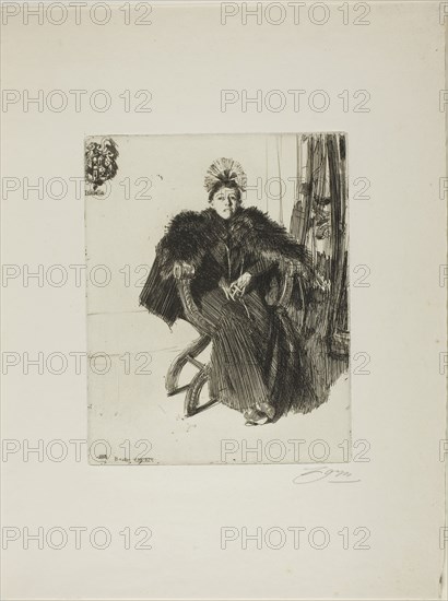 Isabella Gardener, 1894, Anders Zorn, Swedish, 1860-1920, Sweden, Etching on ivory laid paper, 250 x 201 mm (image/plate), 448 x 337 mm (sheet)
