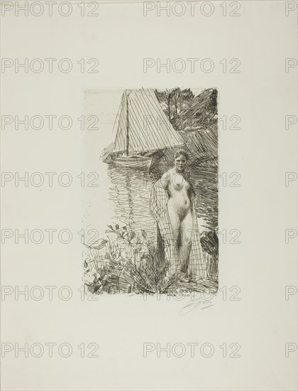 My Model and my Boat, 1894, Anders Zorn, Swedish, 1860-1920, Sweden, Etching on ivory laid paper, 238 x 158 mm (image/plate), 444 x 342 mm (sheet, folded)