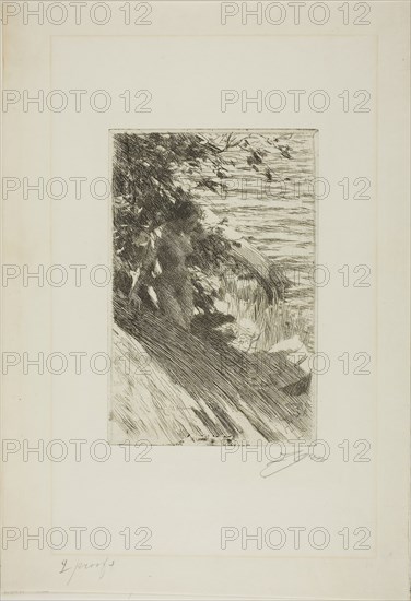 La Grande Baigneuse, The Great Bather, 1895, Anders Zorn, Swedish, 1860-1920, Sweden, Etching on ivory laid paper, 238 x 158 mm (image/plate), 446 x 310 mm (sheet, folded)