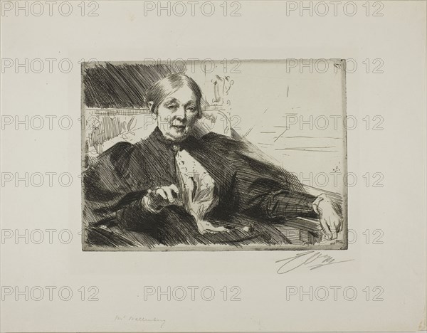 Anna Wallenberg, 1895, Anders Zorn, Swedish, 1860-1920, Sweden, Etching on ivory laid paper, 197 x 274 mm (image/plate), 345 x 440 mm (sheet, folded)
