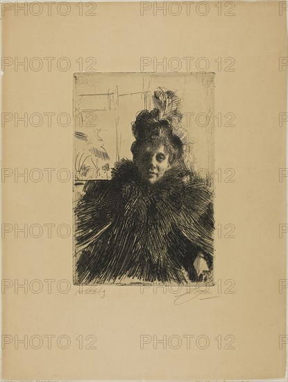 Gerda Hagborg III, 1896, Anders Zorn, Swedish, 1860-1920, Sweden, Etching on tan wove paper, 240 x 161 mm (image/plate), 428 x 323 mm (sheet)