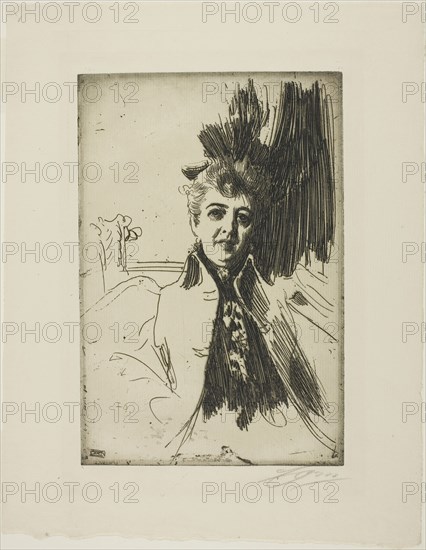 Mrs. Potter Palmer, 1896, Anders Zorn, Swedish, 1860-1920, Sweden, Etching on ivory laid paper, 238 x 160 mm (image/plate), 325 x 254 mm (sheet)