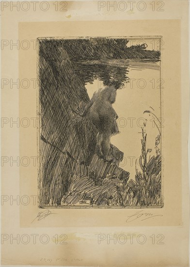 Bather (Evening) II, 1896, Anders Zorn, Swedish, 1860-1920, Sweden, Etching on tan wove paper, 233 x 169 mm (image), 240 x 176 mm (plate), 371 x 264 mm (sheet)
