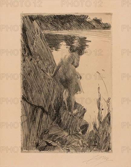 Bather (Evening) III, 1896, Anders Zorn, Swedish, 1860-1920, Sweden, Etching on tan wove paper, 233 x 152 mm (image), 240 x 159 mm (plate), 414 x 299 mm (sheet)