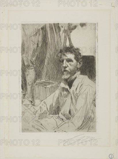 August Saint Gaudens I, 1898, Anders Zorn, Swedish, 1860-1920, Sweden, Etching on ivory laid paper, 190 x 131 mm (image), 197 x 139 mm (plate), 273 x 204 mm (sheet)