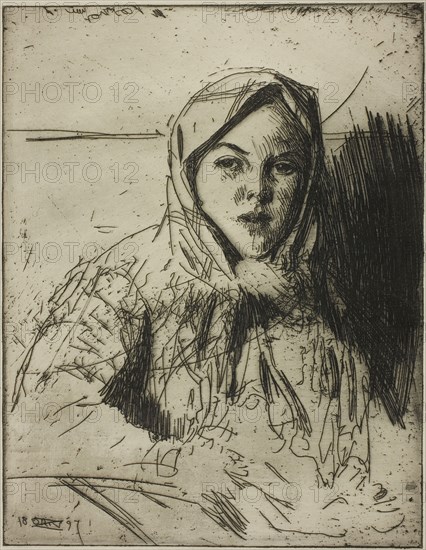 Emma, Girl from Mora, 1897, Anders Zorn, Swedish, 1860-1920, Sweden, Etching on ivory laid paper, 225 x 175 mm (image/plate), 400 x 300 mm (sheet)