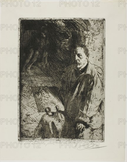 Zorn and His Model, 1897, Anders Zorn, Swedish, 1860-1920, Sweden, Etching on ivory laid paper, 268 x 186 mm (image), 277 x 194 mm (plate), 354 x 279 mm (sheet)