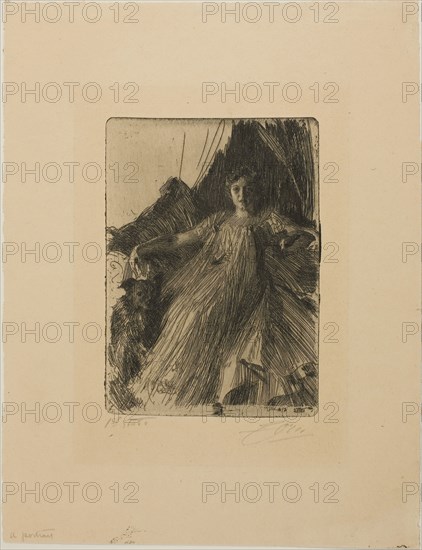 Maud Cassel (Mrs. Ashley), 1898, Anders Zorn, Swedish, 1860-1920, Sweden, Etching on tan wove paper, 180 x 129 mm (image/plate), 328 x 253 mm (sheet)