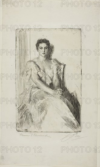 Mrs. Cleveland II, 1899, Anders Zorn, Swedish, 1860-1920, Sweden, Etching on ivory laid paper, 245 x 157 mm (image/plate), 392 x 231 mm (sheet)