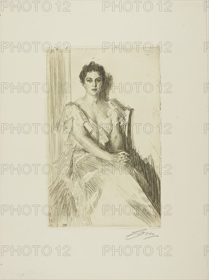 Mrs. Cleveland II, 1899, Anders Zorn, Swedish, 1860-1920, Sweden, Etching on ivory laid paper, 241 x 153 mm (image), 247 x 157 mm (plate), 377 x 280 mm (sheet)