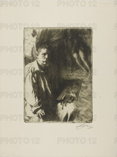 Self-Portrait with Model II, 1899, Anders Zorn, Swedish, 1860-1920, Sweden, Etching on ivory laid paper, 247 x 178 mm (image/plate), 403 x 303 mm (sheet)