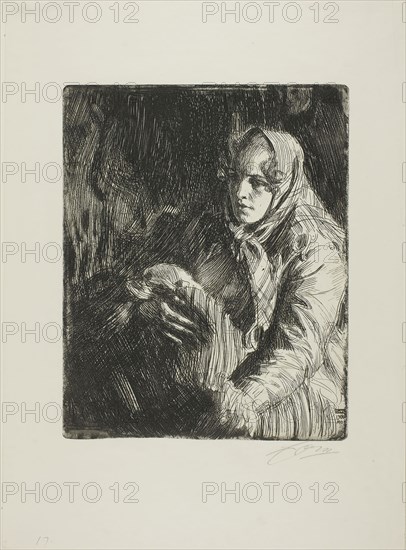 Madonna (A Mother), 1900, Anders Zorn, Swedish, 1860-1920, Sweden, Etching on ivory wove paper, 245 x 198 mm (image/plate), 379 x 279 mm (sheet)