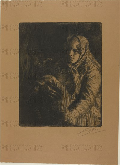 Madonna (A Mother), 1900, Anders Zorn, Swedish, 1860-1920, Sweden, Etching on brown wove paper, 248 x 198 mm (image/plate), 390 x 286 mm (sheet)