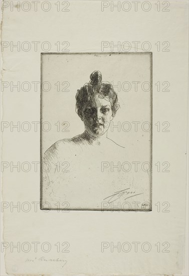 Mrs. Runeberg, 1900, Anders Zorn, Swedish, 1860-1920, Sweden, Etching on ivory wove paper, 194 x 137 mm (image/plate), 337 x 230 mm (sheet)
