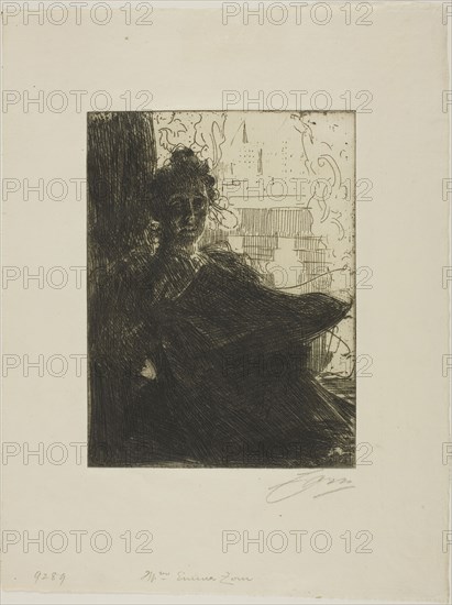 Mrs. Emma Zorn, 1900, Anders Zorn, Swedish, 1860-1920, Sweden, Etching on ivory laid paper, 200 x 150 mm (image/plate), 332 x 250 mm (sheet)