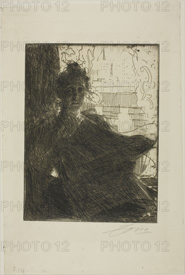 Mrs. Emma Zorn, 1900, Anders Zorn, Swedish, 1860-1920, Sweden, Etching on ivory laid paper, 200 x 151 mm (image/plate), 303 x 203 mm (sheet)