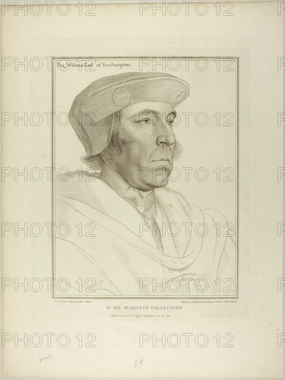 Fitz William, Earl of Southampton, January 24, 1793, Francesco Bartolozzi (Italian, 1727-1815), after Hans Holbein the younger (German, 1497-1543), Italy, Stipple engraving on ivory wove paper, 349 x 270 mm (image), 408 x 328 mm (plate), 540 x 407 mm (sheet)
