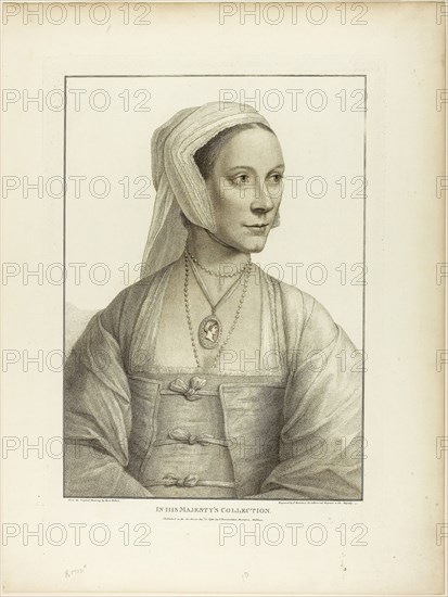 Portrait of a Woman Facing Right, 1798, Francesco Bartolozzi (Italian, 1727-1815), after Hans Holbein the younger (German, 1497-1543), Italy, Stipple engraving on cream wove paper, 387 x 276 mm (image), 431 x 315 mm (plate), 540 x 405 mm (sheet)
