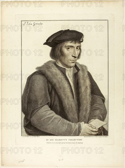 Sir John Godsalve, 1796, Francesco Bartolozzi (Italian, 1727-1815), after Hans Holbein the younger (German, 1497-1543), Italy, Stipple engraving on ivory wove paper, 377 x 285 mm (Image), 428 x 324 mm (plate), 540 x 401 mm (sheet)