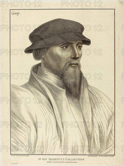 Sir John Gage, March 12, 1796, Francesco Bartolozzi (Italian, 1727-1815), after Hans Holbein the younger (German, 1497-1543), Italy, Stipple engraving on cream wove paper, 395 x 285 mm (image), 443 x 330 mm (sheet, cut within platemark)