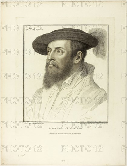 Lord Wentworth, July 1, 1793, Francesco Bartolozzi (Italian, 1727-1815), after Hans Holbein the younger (German, 1497-1543), Italy, Stipple engraving on ivory laid paper, 322 x 280 mm (image), 393 x 329 mm (plate), 541 x 411 mm (sheet)