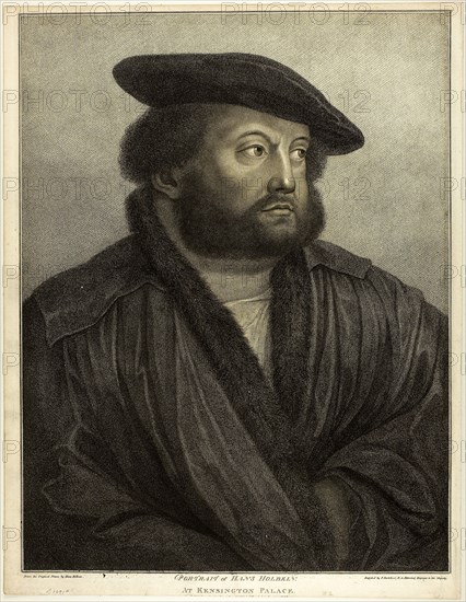 Hans Holbein, published June 25, 1798, Francesco Bartolozzi (Italian, 1727-1815), after Hans Holbein the younger (German, 1497-1543), Italy, Stipple engraving on cream wove paper, 512 x 394 mm (image), 541 x 419 mm (sheet, cut within platemark)