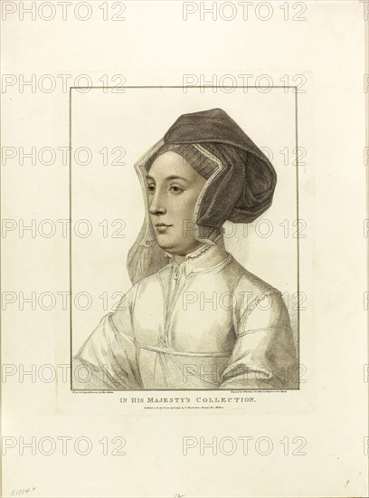 Court Lady, August 1, 1799, Francesco Bartolozzi (Italian, 1727-1815), after Hans Holbein the younger (German, 1497-1543), Italy, Stipple engraving on cream wove paper, 290 x 249 mm (image), 329 x 249 mm (plate), 474 x 350 mm (sheet)