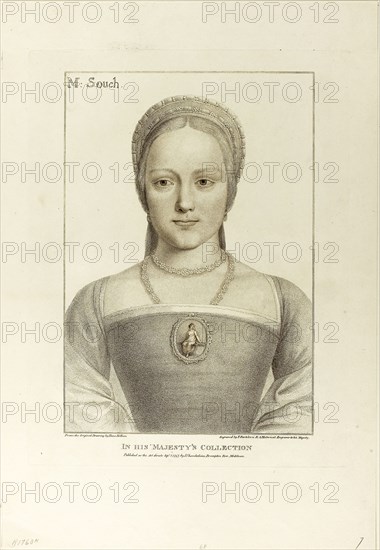 Mrs. Souch, September 1, 1797, Francesco Bartolozzi (Italian, 1727-1815), after Hans Holbein the younger (German, 1497-1543), Italy, Stipple engraving on cream wove paper, 298 x 206 mm (image), 344 x 266 mm (plate), 454 x 310 mm (sheet)