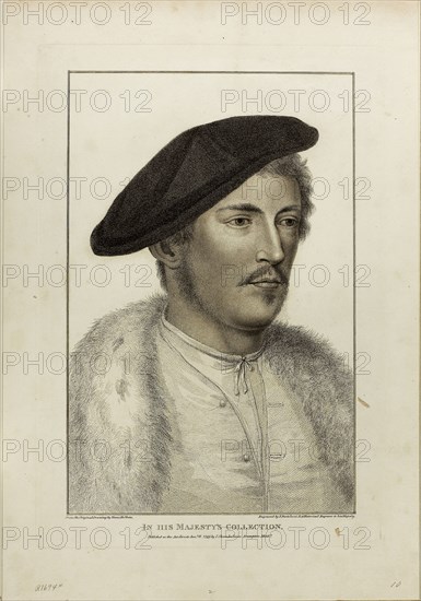 Portrait of a Young Man, January 18, 1799, Francesco Bartolozzi (Italian, 1727-1815), after Hans Holbein the younger (German, 1497-1543), Italy, Stipple engraving on cream wove paper, 358 x 233 mm (image), 406 x 280 mm (plate), 486 x 336 mm (sheet)