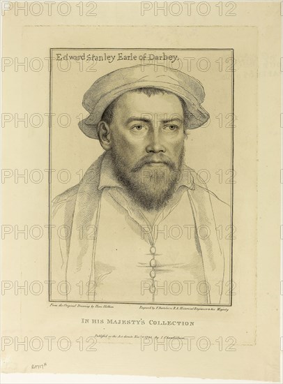 Edward Stanley, Earl of Derby, November 1, 1793, Francesco Bartolozzi (Italian, 1727-1815), after Hans Holbein the younger (German, 1497-1543), Italy, Stipple engraving on cream wove paper, 272 x 191 mm (image), 339 x 253 mm (plate), 403 x 298 mm (sheet)