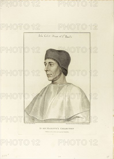 John Colet, August 24, 1795, Francesco Bartolozzi (Italian, 1727-1815), after Hans Holbein the younger (German, 1497-1543), Italy, Stipple engraving on ivory wove paper, 270 x 200 mm (image), 327 x 238 mm (plate), 470 x 238 mm (sheet)