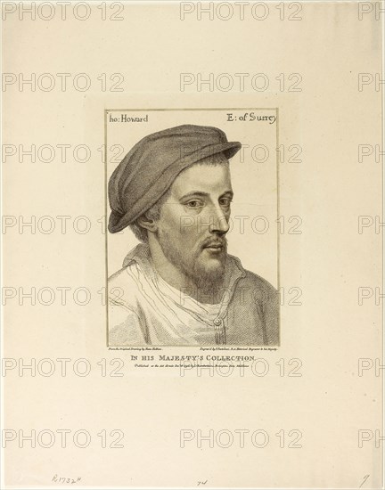 Thomas Howard, Earl of Surrey, December 16, 1796, Francesco Bartolozzi (Italian, 1727-1815), after Hans Holbein the younger (German, 1497-1543), Italy, Stipple engraving on cream wove paper, 191 x 139 mm (image), 227 x 176 mm (plate), 388 x 304 mm (sheet)