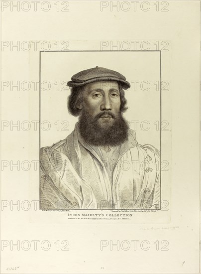 Charles Brandon, Duke of Suffolk, December 1, 1797, Francesco Bartolozzi (Italian, 1727-1815), after Hans Holbein the younger (German, 1497-1543), Italy, Stipple engraving on cream wove paper, 207 x 205 mm (image), 309 x 242 mm (plate), 459 x 336 mm (sheet)